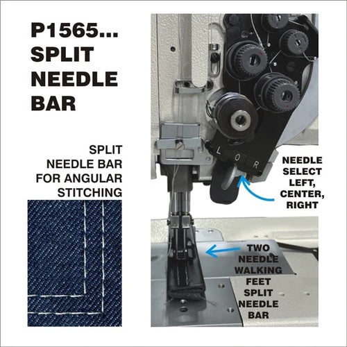 Consew P1565RB Series high-speed, two-needle lockstitch machine equipped with a split needle bar for angular stitching "12" or "14" or "18" or "25" Industrial Sewing Machine With Table and Motor
