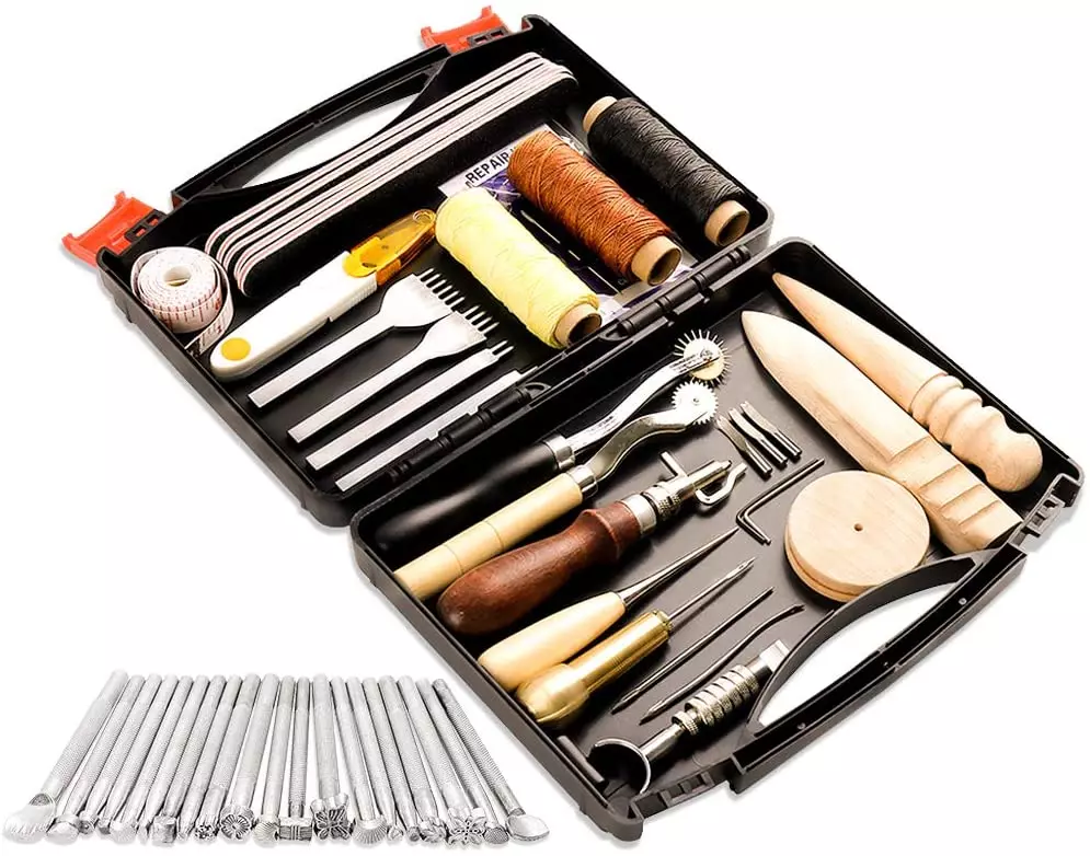 67 Pcs Leather Sewing Kit,Leather Working Kit,Leather Working Tools Leather  Crafting Tools Leather Sewing Kit Stamping Tools,Perfect for Stitching
