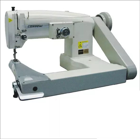 Consew 347R-3A-1 Single Needle Drop Feed Feed-Off-The-Arm Cylinder Bed Zig-Zag Lockstitch Industrial Sewing Machine With Table and Servo Motor