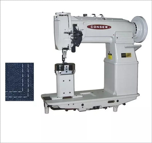 Consew 329RB-1 Heavy Duty, High Speed, Post Bed, 2 Needle, Angular Stitching, Drop Feed, Needle Feed, Lockstitch Industrial Sewing Machine With Table and Servo Motor