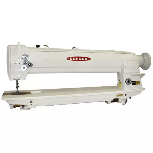 Consew 255RBL-25 Heavy Duty Single Needle Triple Feed Drop Feed Needle Feed and Alternating (Walking) Presser Feet Lockstitch Industrial Sewing Machine With Table and Servo Motor