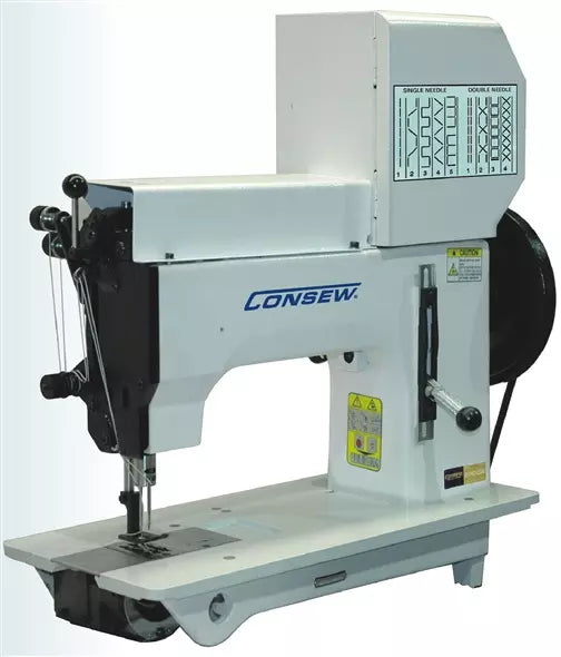 Consew 2040-DSM Extra Heavy Duty Single Needle/Double Needle Drop Feed Lockstitch Industrial Sewing Machine With Table and Servo Motor