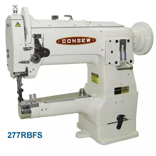 Consew 277RBFS Heavy Duty Narrow Cylinder Arm 1 Needle Drop Feed Needle Feed Compound Feed Alternating Presser Feet Lockstitch Industrial Sewing Machine With Table and Servo Motor