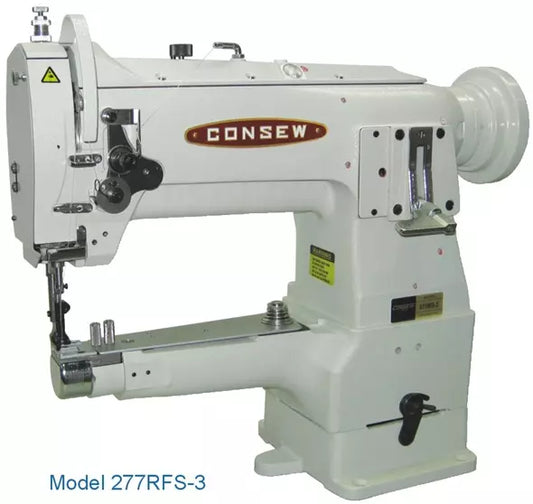 Consew 277RFS-3 Heavy Duty Narrow Cylinder Arm 1 Needle Drop Feed Needle Feed Compound Feed Alternating Presser Feet Lockstitch Industrial Sewing Machine With Table and Servo Motor