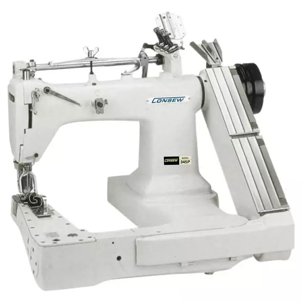 Consew 345-3P High Speed Feed-Off-The-Arm Type Drop Feed Double Chainstitch Lap Seam Felling 3 Needles Lockstitch Industrial Sewing Machine With Table and Servo Motor