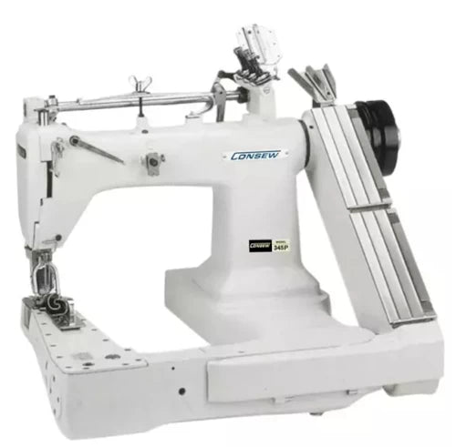 Consew 345-3 High Speed Feed-Off-The-Arm Type Drop Feed Double Chainstitch Lap Seam Felling 3 Needles Lockstitch Industrial Sewing Machine With Table and Servo Motor