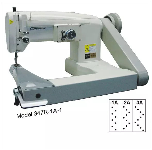 Consew 347R-3A-1 Single Needle Drop Feed Feed-Off-The-Arm Cylinder Bed Zig-Zag Lockstitch Industrial Sewing Machine With Table and Servo Motor