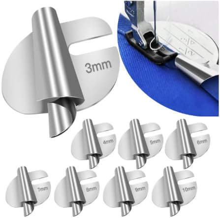 8-Piece Rolled Hemmer Presser Foot Set, 3–10mm Curved Scroll Hemming Feet
