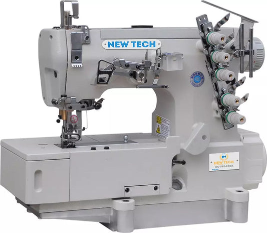 New-Tech GC-562-01DA 3-Needle 5-Thread Direct Drive Coverstitch Industrial Sewing Machine With Table and Built-in Direct Drive Servo Motor