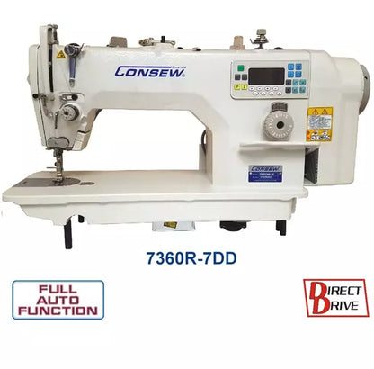 Consew 7360R-7DD High Speed Single Needle Drop Feed Lockstitch Industrial Sewing Machine with Table and Servo Motor