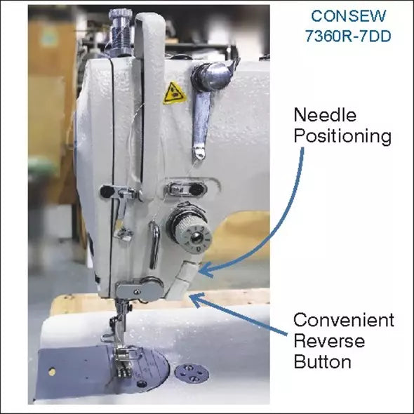 Consew 7360R-7DD High Speed Single Needle Drop Feed Lockstitch Industrial Sewing Machine with Table and Servo Motor