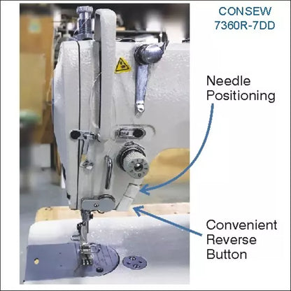 Consew 7360R-7DD High Speed Single Needle Drop Feed Lockstitch Industrial Sewing Machine with Table and Servo Motor
