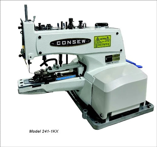 Consew 241-1KX Single Needle Single Thread Cylinder Bed Button Sewing and Tacking Chainstitch Industrial Sewing Machine With Table and Servo Motor