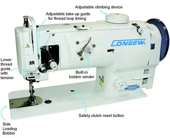 Consew Premier 1541S-CC Drop Feed Needle Feed Walking Foot Lockstitch Industrial Sewing Machine With Table and Servo Motor