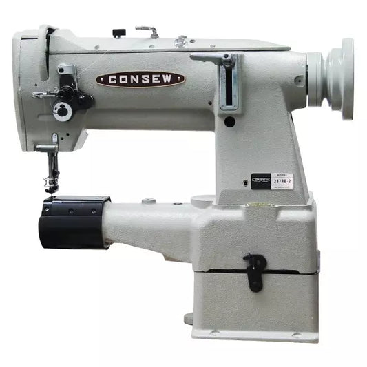 Consew 287RB-2 Heavy Duty Cylinder Arm Single Needle Drop Feed Needle Feed Walking Foot Alternating Pressure Feet Lockstitch Industrial Sewing Machine With Table and Servo Motor