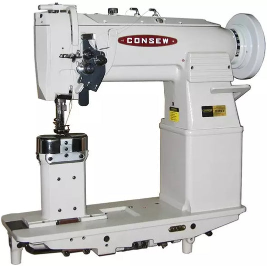 Consew 369RB-2 Heavy Duty, High Speed, Post Bed, 2 Needle, Angular Stitching, Drop Feed, Needle Feed Walking Foot, Alternating Presser Feet, Lockstitch Industrial Sewing Machine With Table and Servo Motor