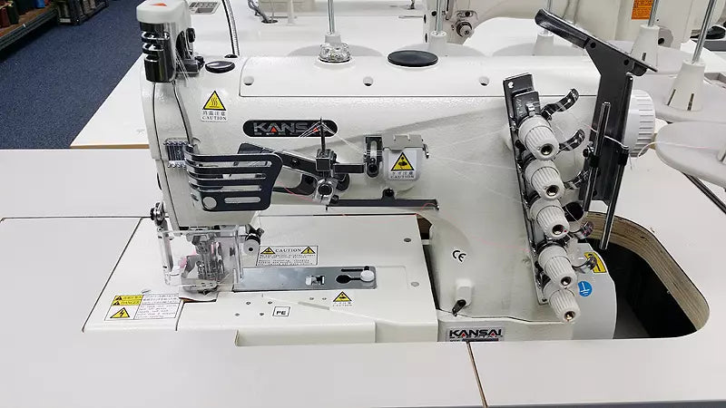 Kansai Special NW-8803GMG 3-Needle Top & Bottom Flat Bed Coverstitch With Binding Fittings Industrial Sewing Machine With Table and Servo Motor
