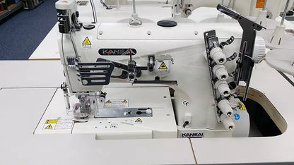 Kansai Special NW-8803GMG 3-Needle Top & Bottom Flat Bed Coverstitch With Binding Fittings Industrial Sewing Machine With Table and Servo Motor