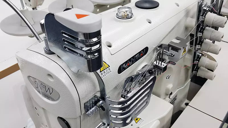 Kansai Special NW-8803GMG 3-Needle Top & Bottom Flat Bed Coverstitch With Binding Fittings Industrial Sewing Machine With Table and Servo Motor