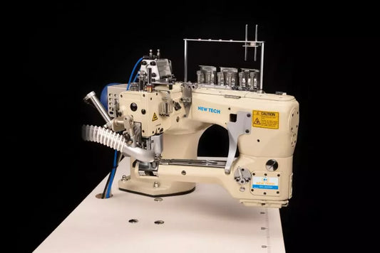 New-Tech GC-62GD 4 Needle 6 Thread Flat Seamer Feed-Off-The-Arm Top and Bottom Cover Stitch With  Vacuum System Industrial Sewing Machine With Table and Built-in Direct Drive Servo Motor