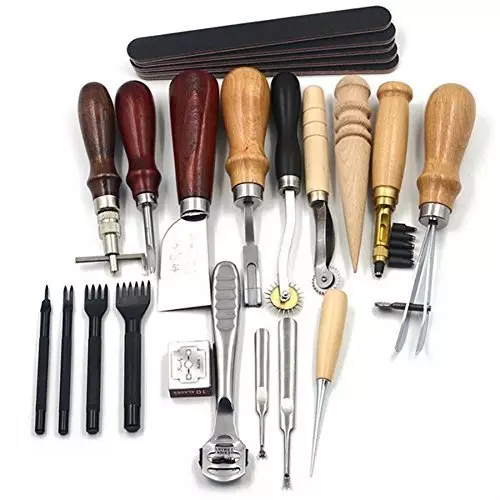 Yang Yao 18pcs Leather Hand Tools,Leather Tools,Leather Tooling Kits,Leather Working Tools Kit,Crafting Supplies,Edge Stitching Groover Prong Punch