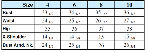 Pgm Dress Form Size Chart