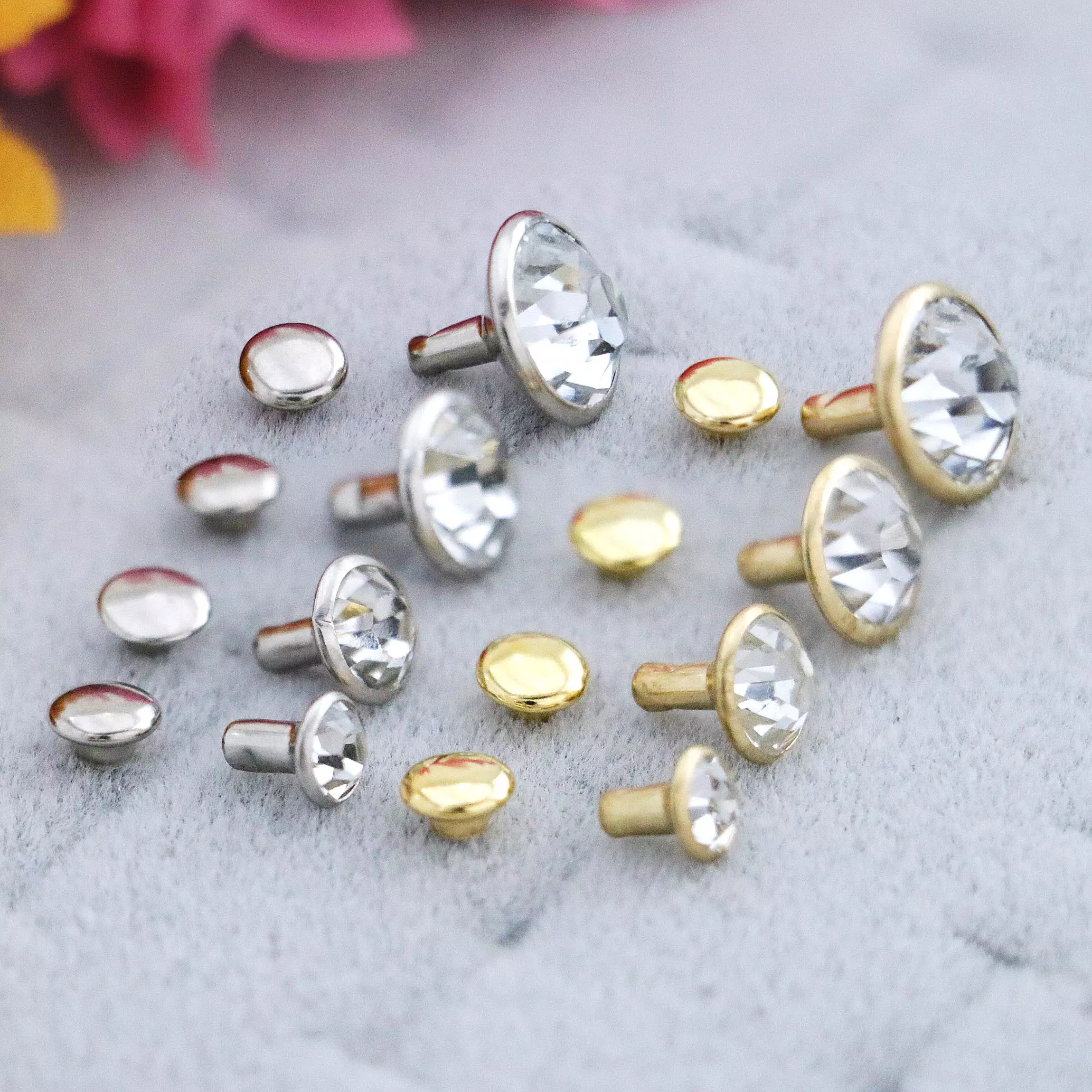 50 Full Sets Crystal Rhinestone Rivetssilver/gold Finished7 Sizes  Availablesnap Rivets Presse Pour Rivet Rivets for Leather Crafting 