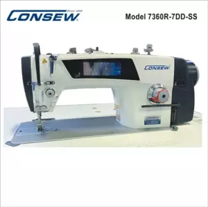 Consew 7360R-7DD-SS High Speed Single Needle Drop Feed with Stainless Steel Bed Lockstitch Industrial Sewing Machine With Table and Servo Motor