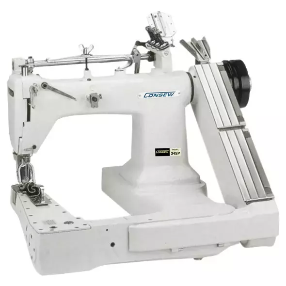 ​Consew 345-3P High Speed Feed-Off-The-Arm Type Drop Feed Double Chainstitch Lap Seam Felling 3 Needles Lockstitch Industrial Sewing Machine With Table and Servo Motor​