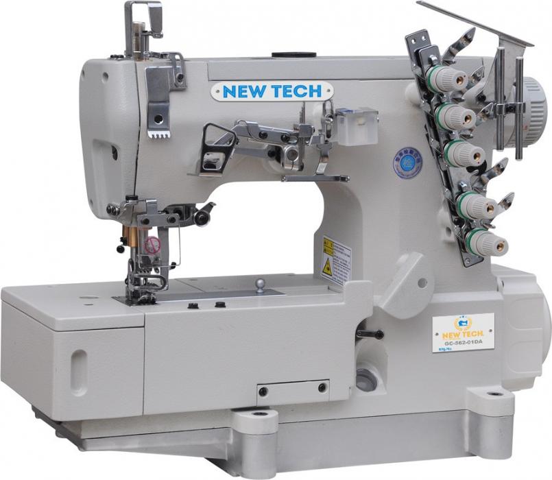 New-Tech GC-562-01DA 3-Needle 5-Thread Direct Drive Coverstitch Industrial Sewing Machine With Table and Built In Direct Drive Servo Motor 