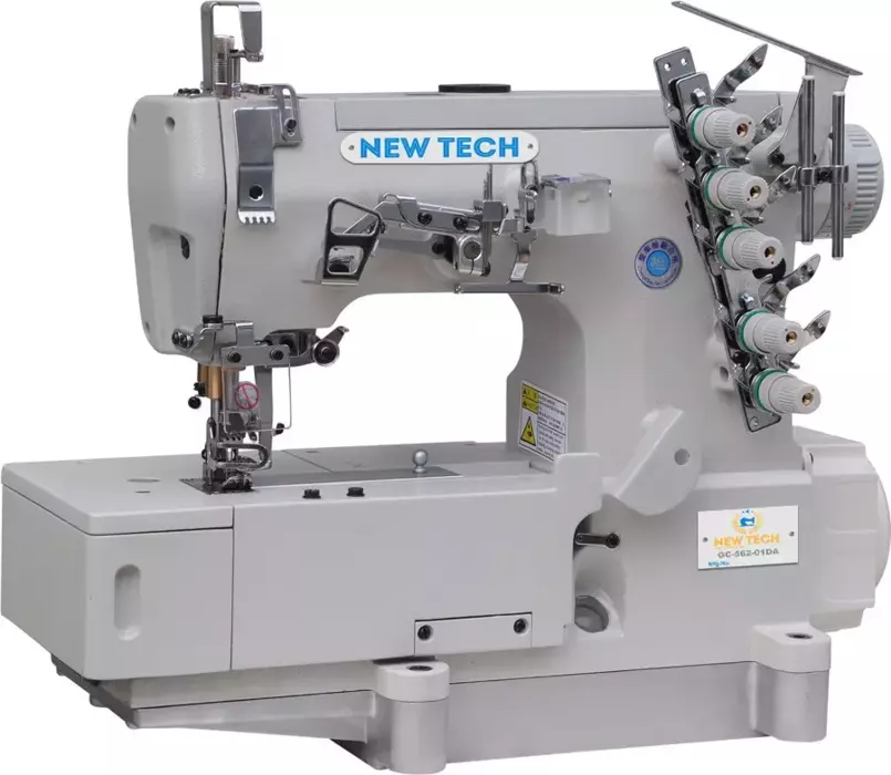 New-Tech GC-562-01DA 3-Needle 5-Thread Direct Drive Coverstitch Industrial Sewing Machine With Table and Built-in Direct Drive Servo Motor 
