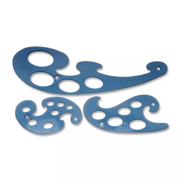 3 Pc.Template Set, French Curves, 10-50mm, Blue