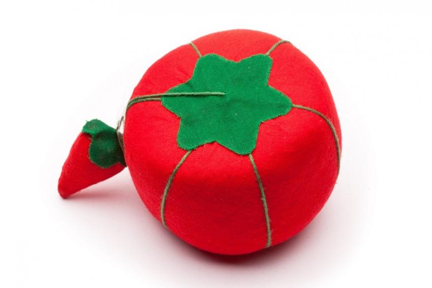 Pin Cushion, Tomato with Emery Strawberry GoldStar Tool
