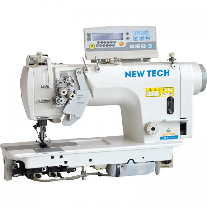New-Tech GC-8752-04 Twin Needle Split Bar Lockstitch Large Hook & Thread Trimmer Industrial Sewing Machine With Table and Built In Direct Drive Motor