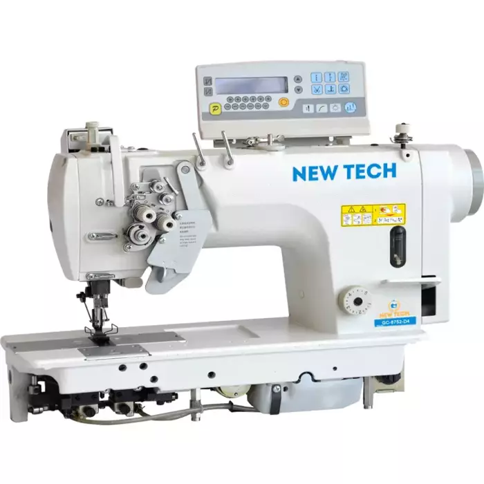 New-Tech GC-8752-04 Twin Needle Split Bar Lockstitch Large Hook & Thread Trimmer Industrial Sewing Machine With Table and Built-in Direct Drive Motor