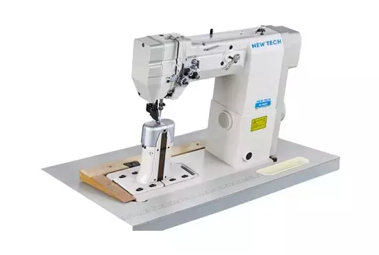 New-Tech GC-9920D High Speed, Post Bed, 2 Needle, Roller Feed, Lockstitch Industrial Sewing Machine With Table, Legs, Servo Motor and LED Lamp