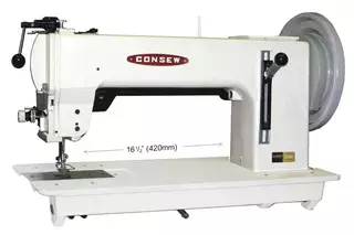 Consew 2040 Extra Heavy Duty Long Arm Compound Feed Lockstitch Industrial Sewing Machine With Table and Servo Motor