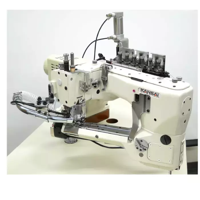  Kansai Special NFS6604GMH-DD Flatseamer for Medium to Heavy Knitwear Industrial Sewing Machine With Table and Direct Drive Servo Motor