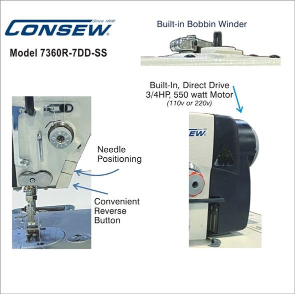 Consew 7360R7DDSS High Speed Single Needle Drop Feed with Stainless